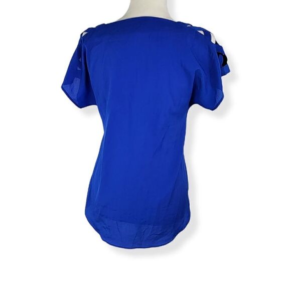 Express Royal Blue Blouse with crisscross cutout short sleeves XS - Picture 4 of 4